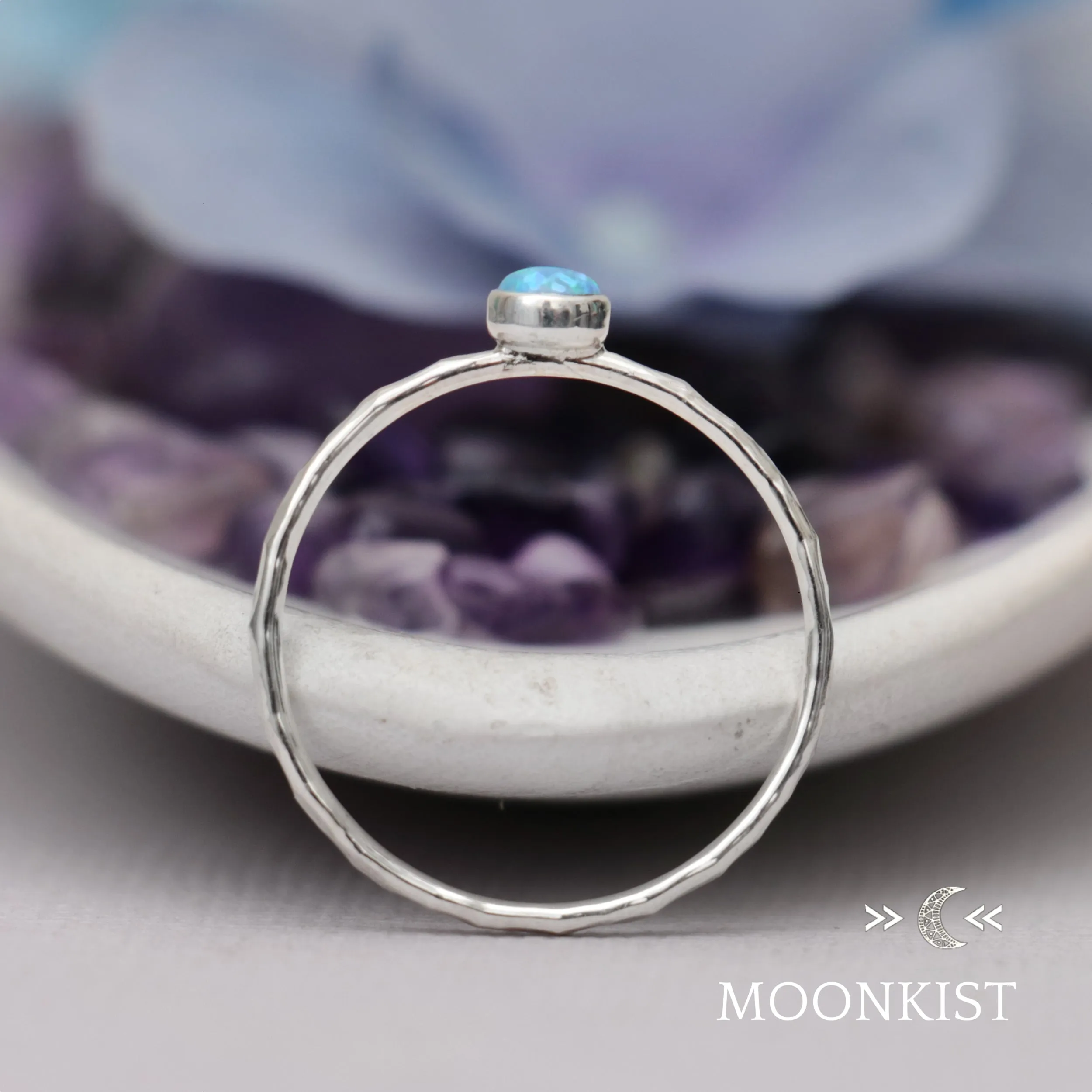 Dainty Silver Blue Opal Pinky Ring | Moonkist Designs