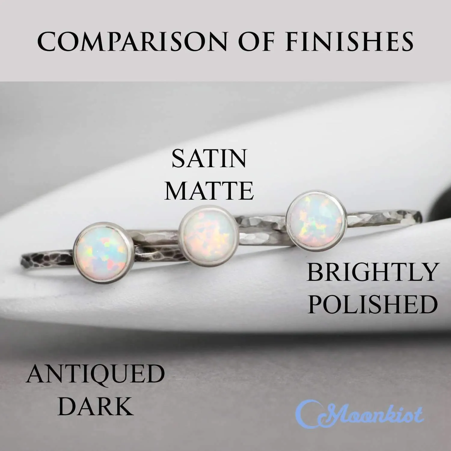 Dainty Silver Blue Opal Pinky Ring | Moonkist Designs