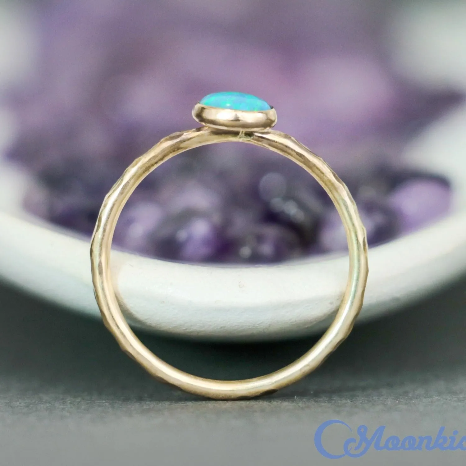 Delicate 14 K Gold Filled Blue Opal Stacking Promise Ring | Moonkist Designs