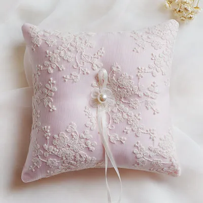 Delicate Lace Wedding Ring Bearer Pillow- pink ivory or green-fine wedding accessories