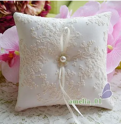 Delicate Lace Wedding Ring Bearer Pillow- pink ivory or green-fine wedding accessories