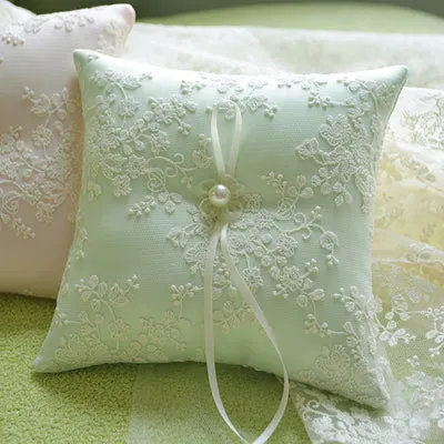 Delicate Lace Wedding Ring Bearer Pillow- pink ivory or green-fine wedding accessories