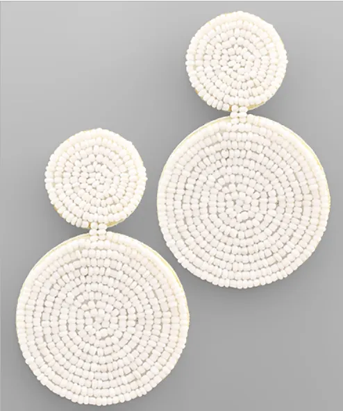 Double Circle Beaded Earrings - White