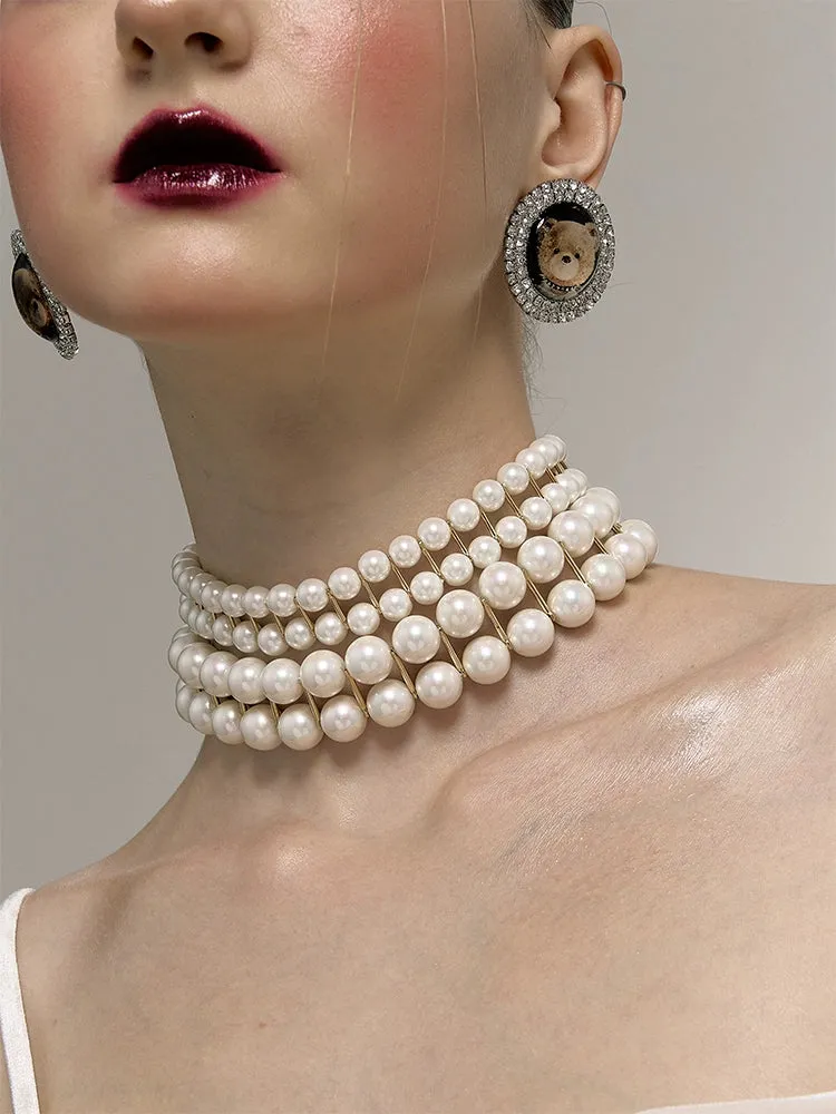 Double-layer Retro Pearl Choker