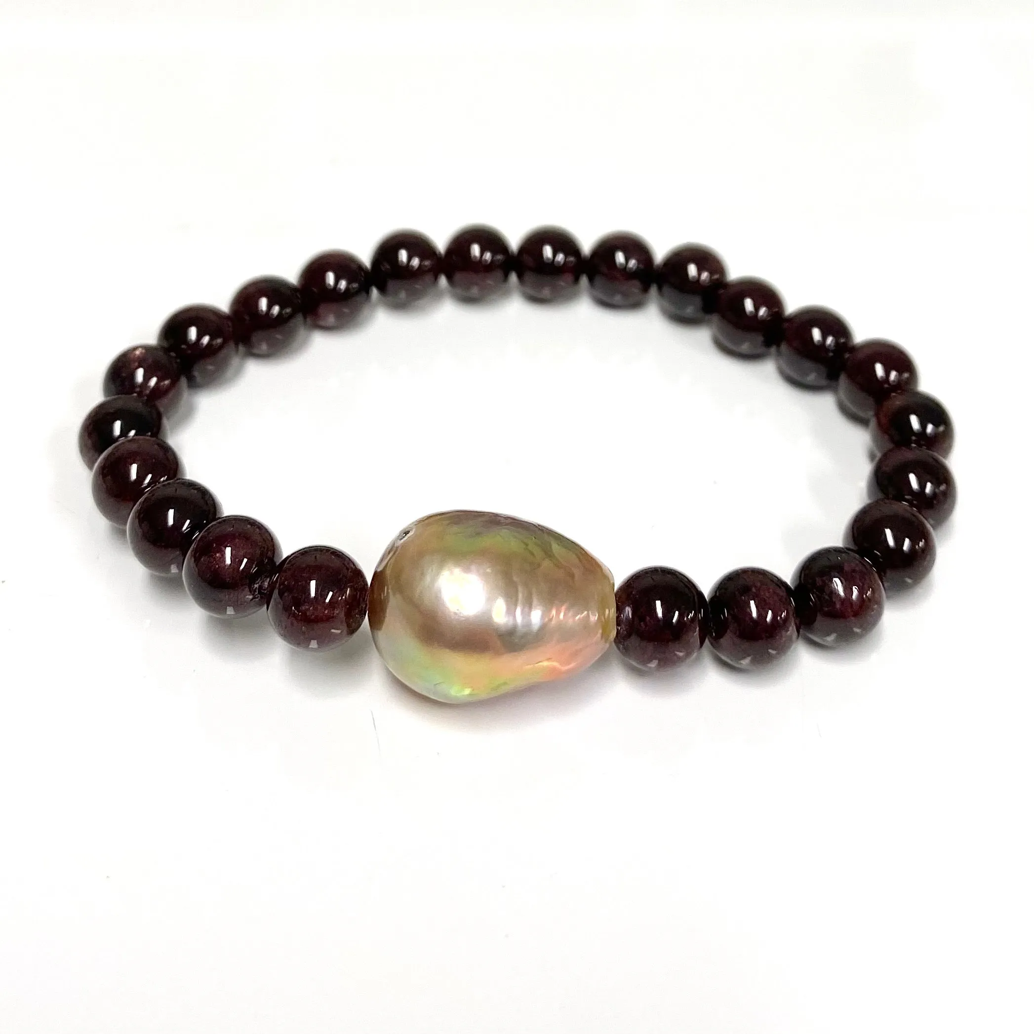 Edison pearl and gemstone stretchy bracelet (B538)