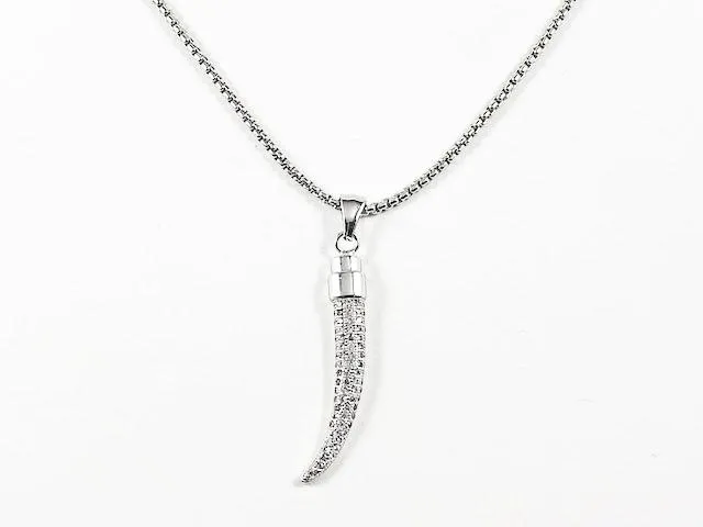 Elegant Animal Tooth Fine Micro Setting CZ Pendant Brass Necklace