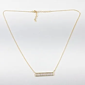 Elegant Baguette CZ Bar Design Gold Tone Silve Necklace