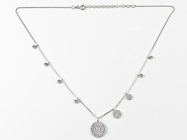 Elegant Multi Round Disc Micro Setting CZ Silver Necklace