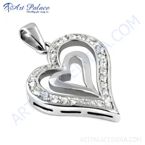 Elegant Silver Heart Pendant for Couples with Cubic Zirconia