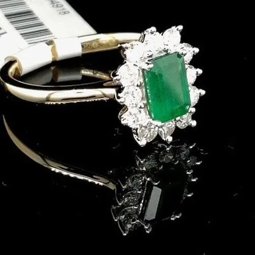 Emerald and Diamond Halo 18ct Ring