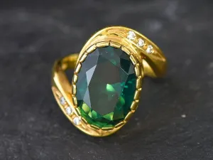 Emerald Statement Ring - Gold Emerald Ring - Green Cocktail Ring