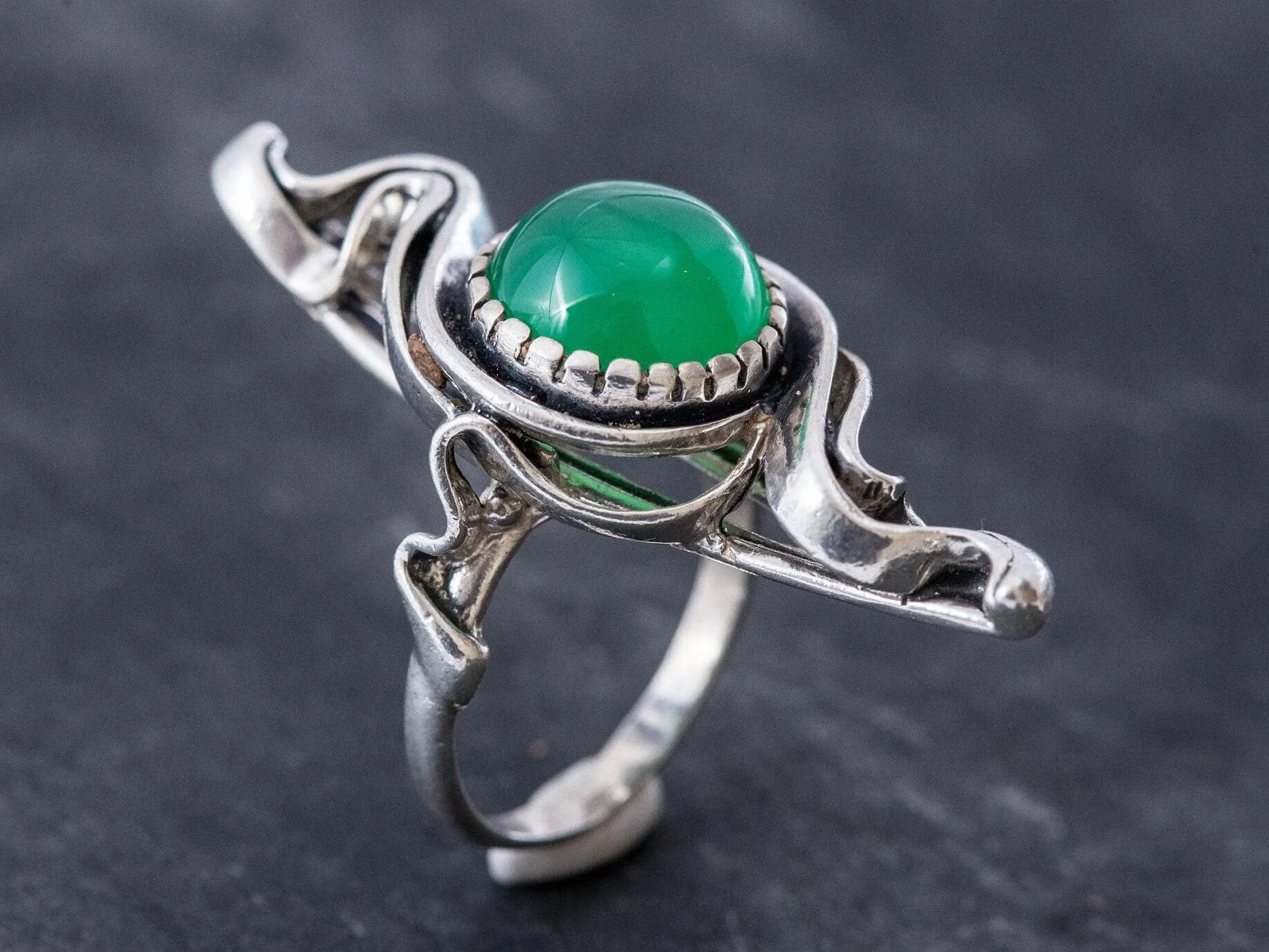 Emerald Statement Ring - Green Vintage Ring - Long Emerald Ring