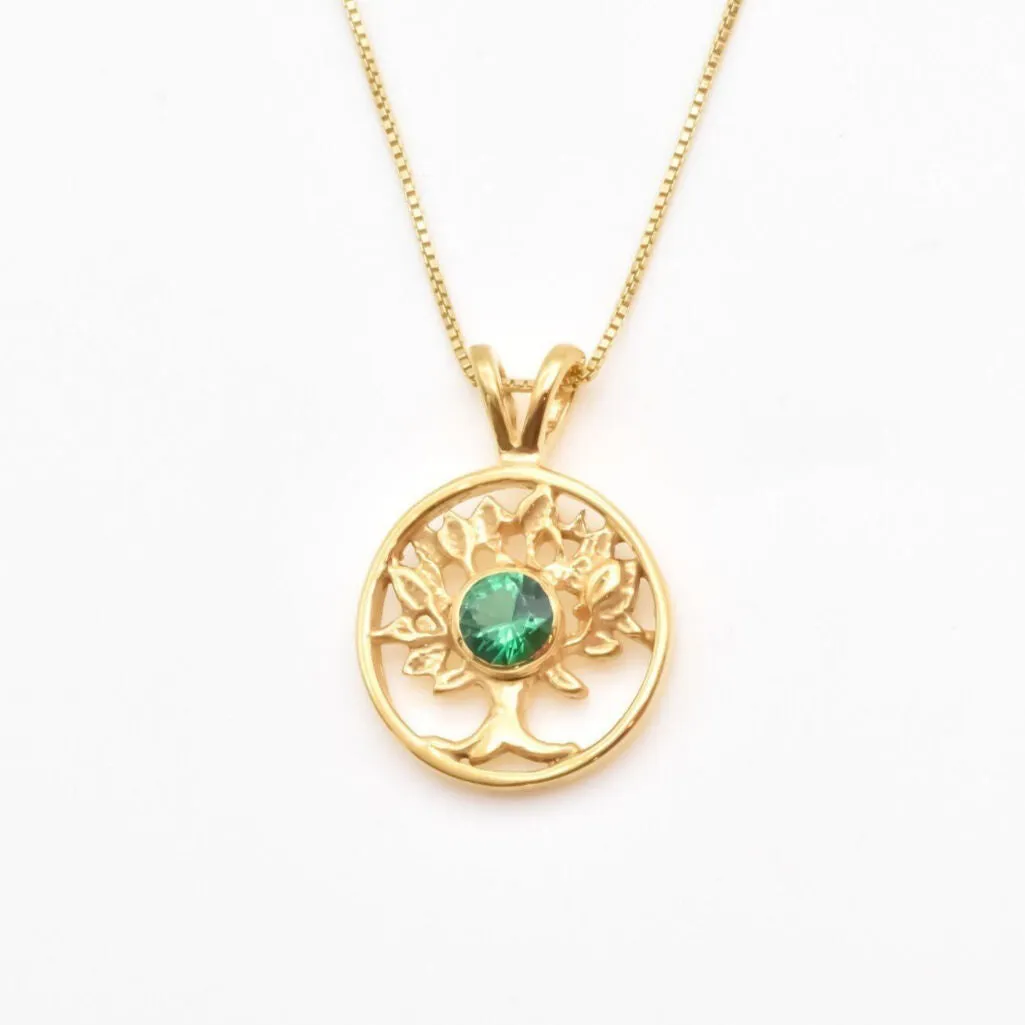 Emerald Tree of Life Pendant - Gold Emerald Necklace, Green Emerald Pendant