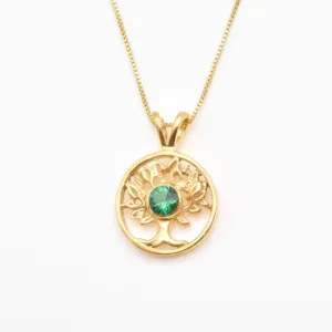 Emerald Tree of Life Pendant - Gold Emerald Necklace, Green Emerald Pendant