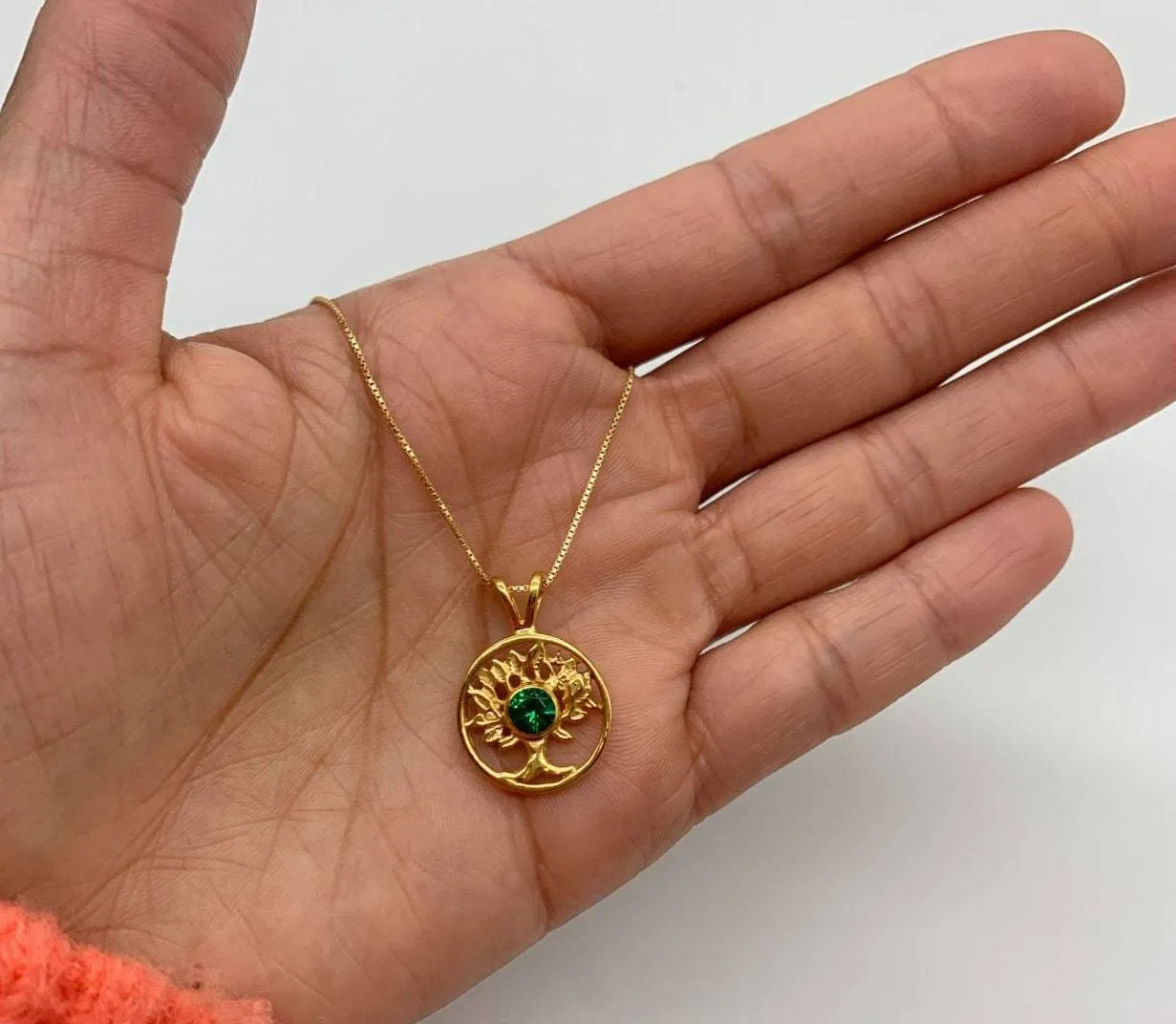 Emerald Tree of Life Pendant - Gold Emerald Necklace, Green Emerald Pendant