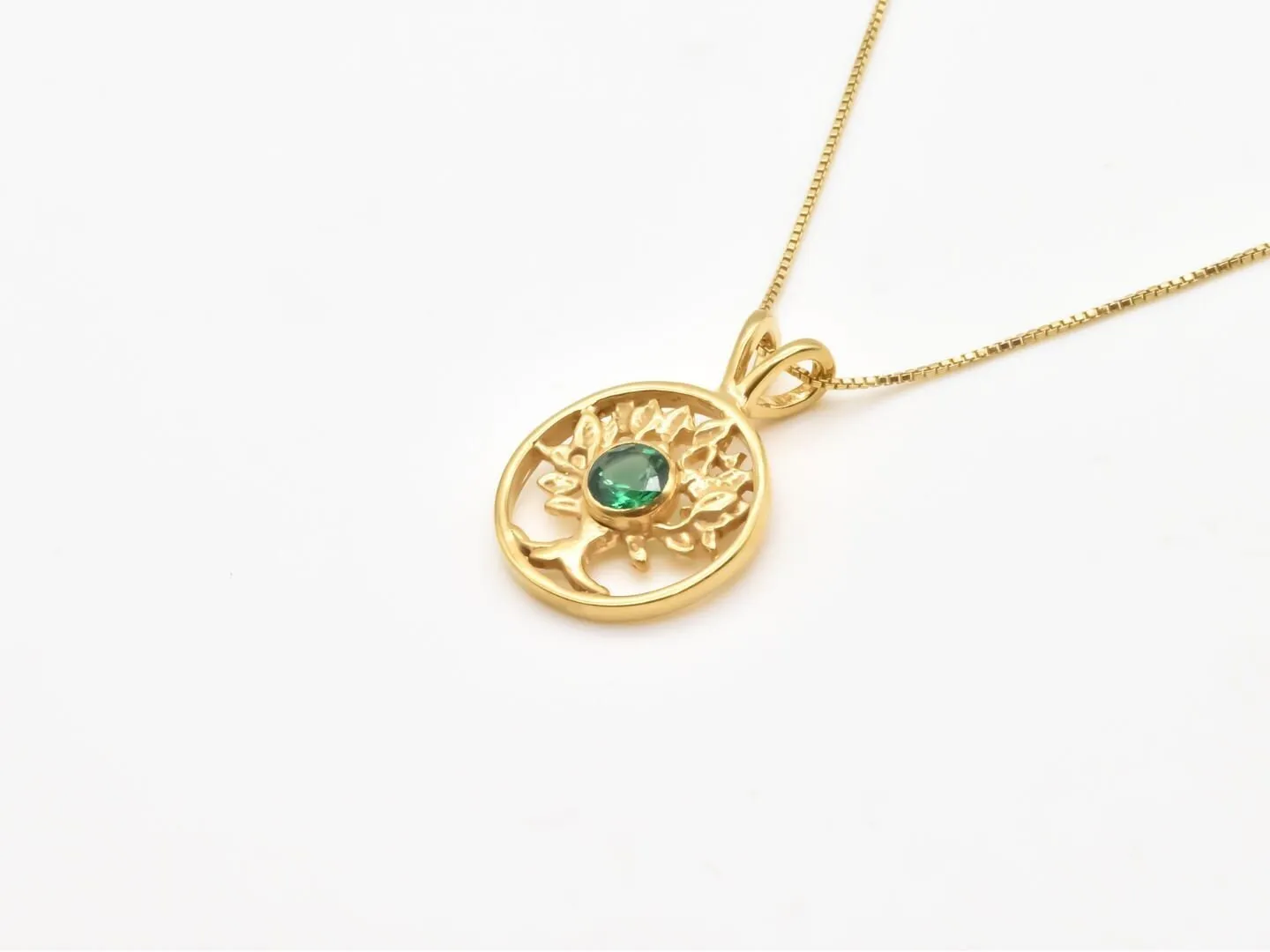 Emerald Tree of Life Pendant - Gold Emerald Necklace, Green Emerald Pendant