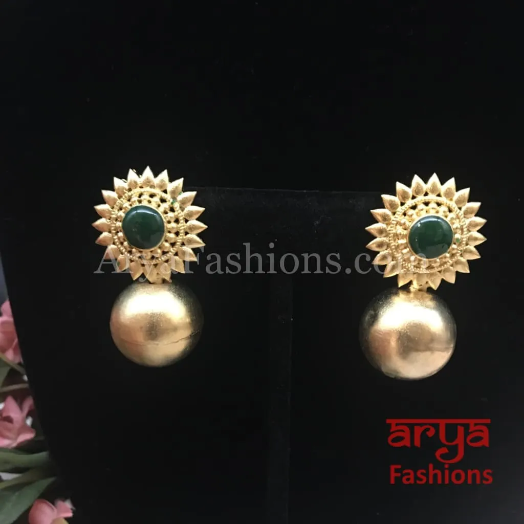 Ethnic Earrings in Gold with Multicolor Stones