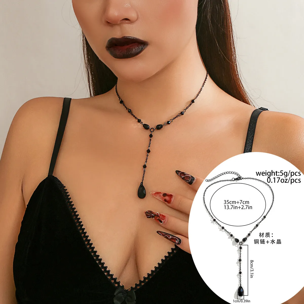 European and American Vintage Gothic Blood Drop Tassel Necklace - Stylish Metal Water Drop Choker