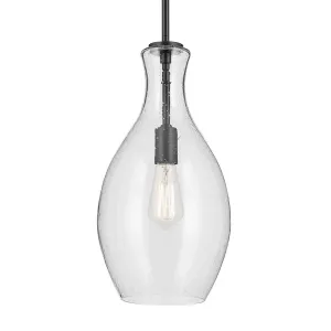 Everly 18" 1-Light Mini Pendant Light with Clear Seeded Glass, Black Finish