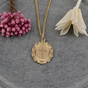 Fancy Cross Oval Medallion Necklace - Gold