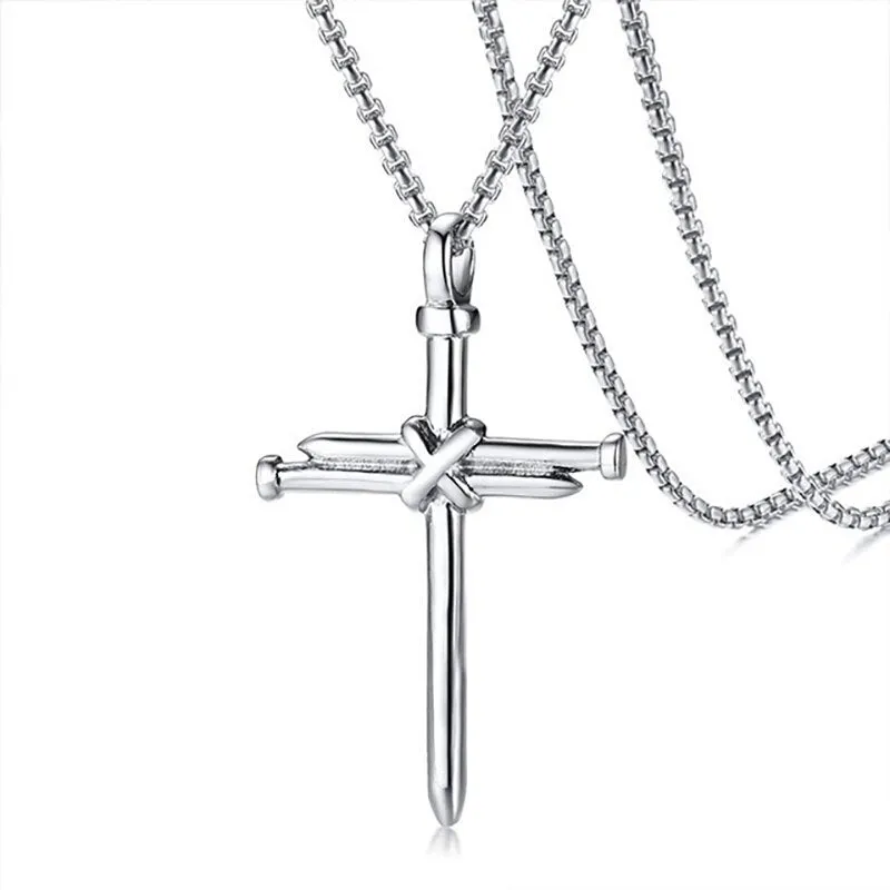 Fashion Vintage Flame Cross Pendant Necklace For Women Men Long Chain Punk Goth Trendy Accessories Choker Gothic Jewelry