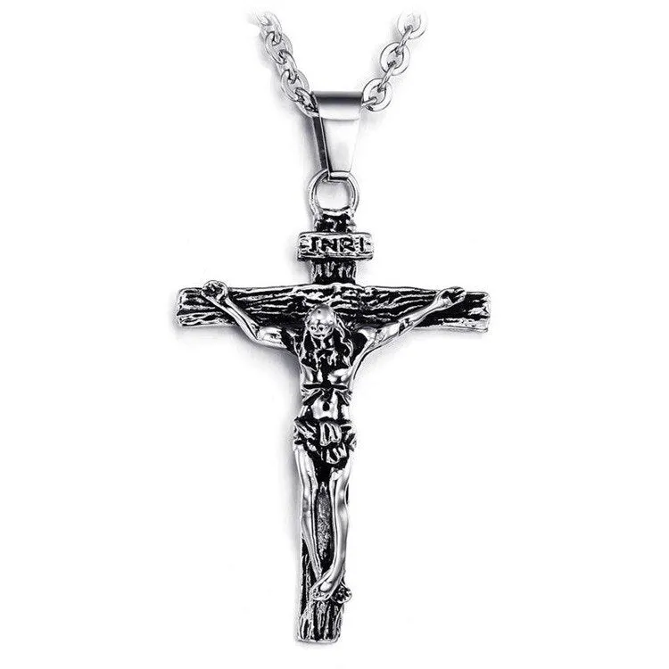 Fashion Vintage Flame Cross Pendant Necklace For Women Men Long Chain Punk Goth Trendy Accessories Choker Gothic Jewelry