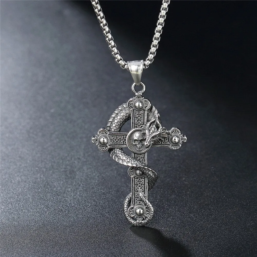 Fashion Vintage Flame Cross Pendant Necklace For Women Men Long Chain Punk Goth Trendy Accessories Choker Gothic Jewelry