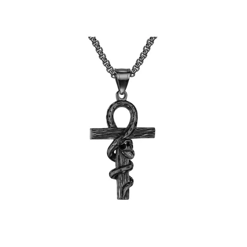 Fashion Vintage Flame Cross Pendant Necklace For Women Men Long Chain Punk Goth Trendy Accessories Choker Gothic Jewelry