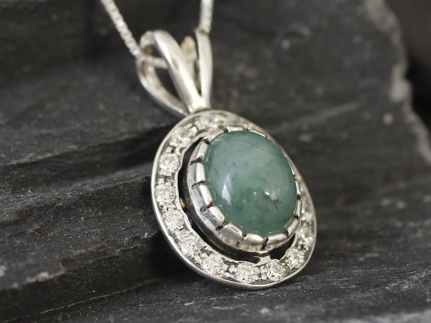 Genuine Emerald Pendant - Green Vintage Necklace - May Birthstone Necklace