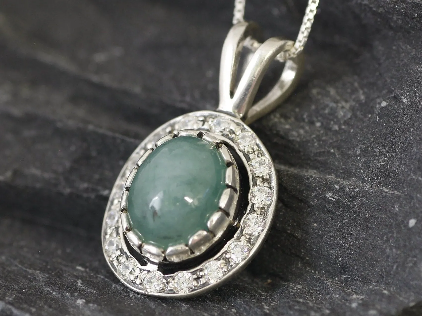 Genuine Emerald Pendant - Green Vintage Necklace - May Birthstone Necklace