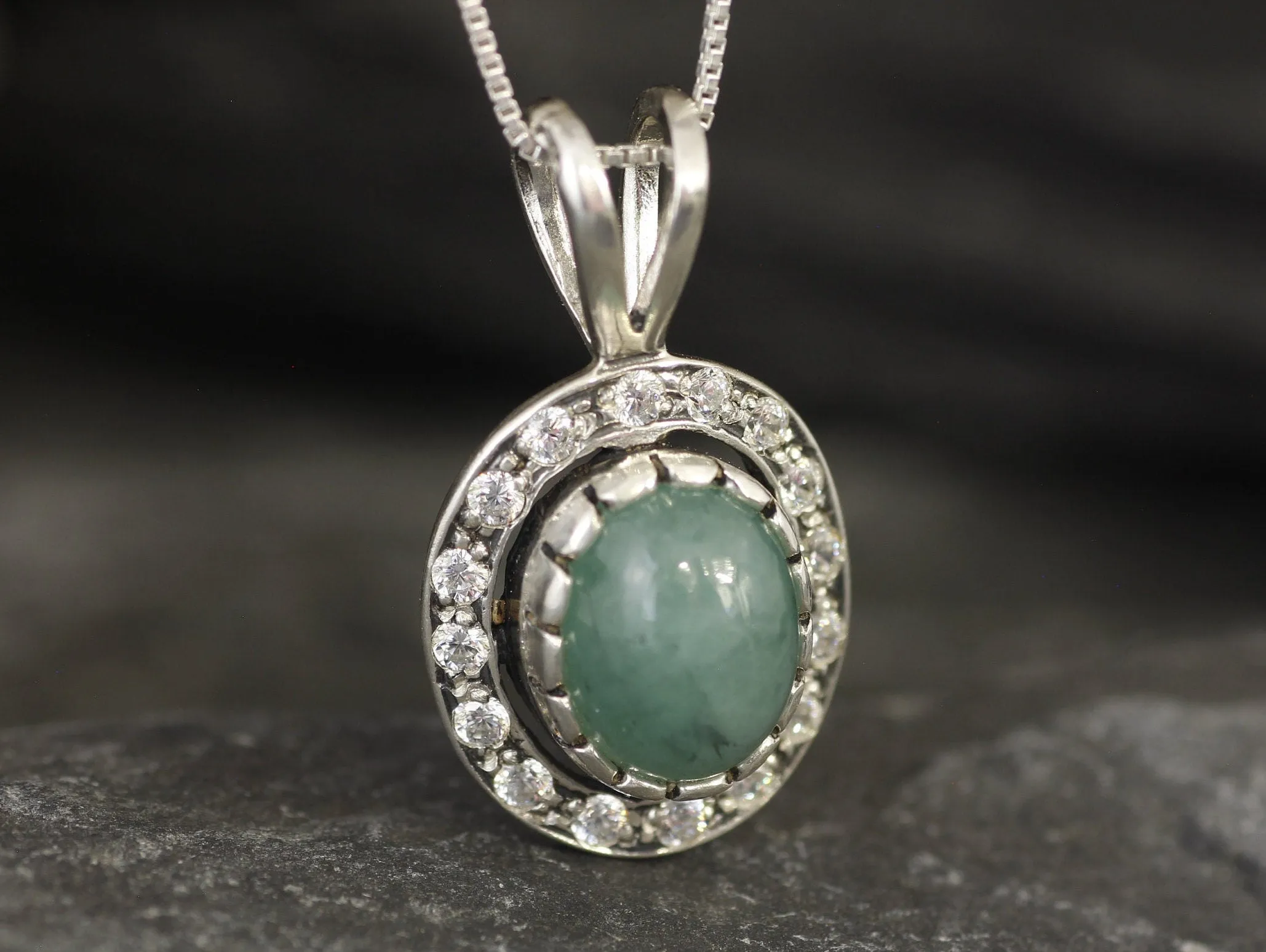 Genuine Emerald Pendant - Green Vintage Necklace - May Birthstone Necklace