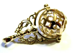 Genuine Extra Large 9ct 9kt Yellow, Rose Or White Gold Filigree Ball Filigree Spinner Pendant