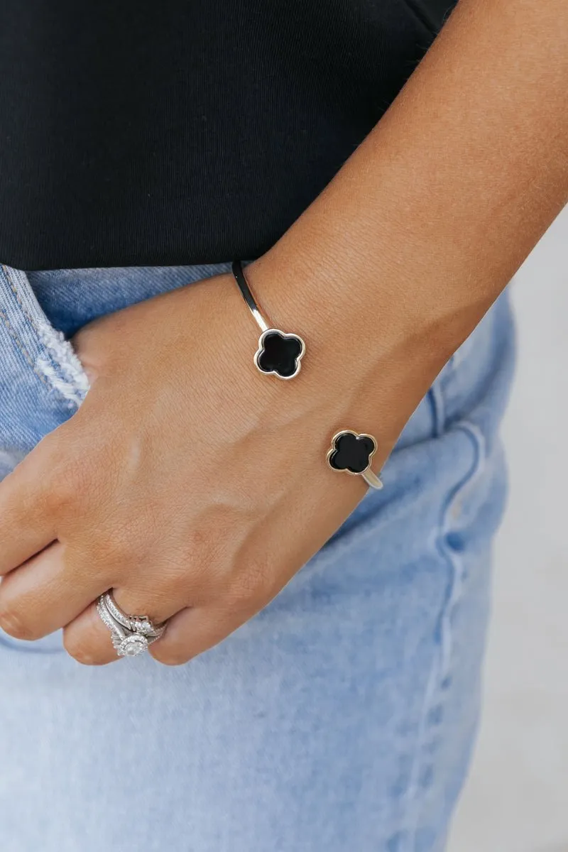 Gold and Black Clover Cuff Bracelet