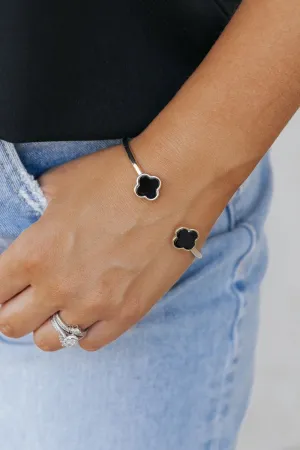 Gold and Black Clover Cuff Bracelet