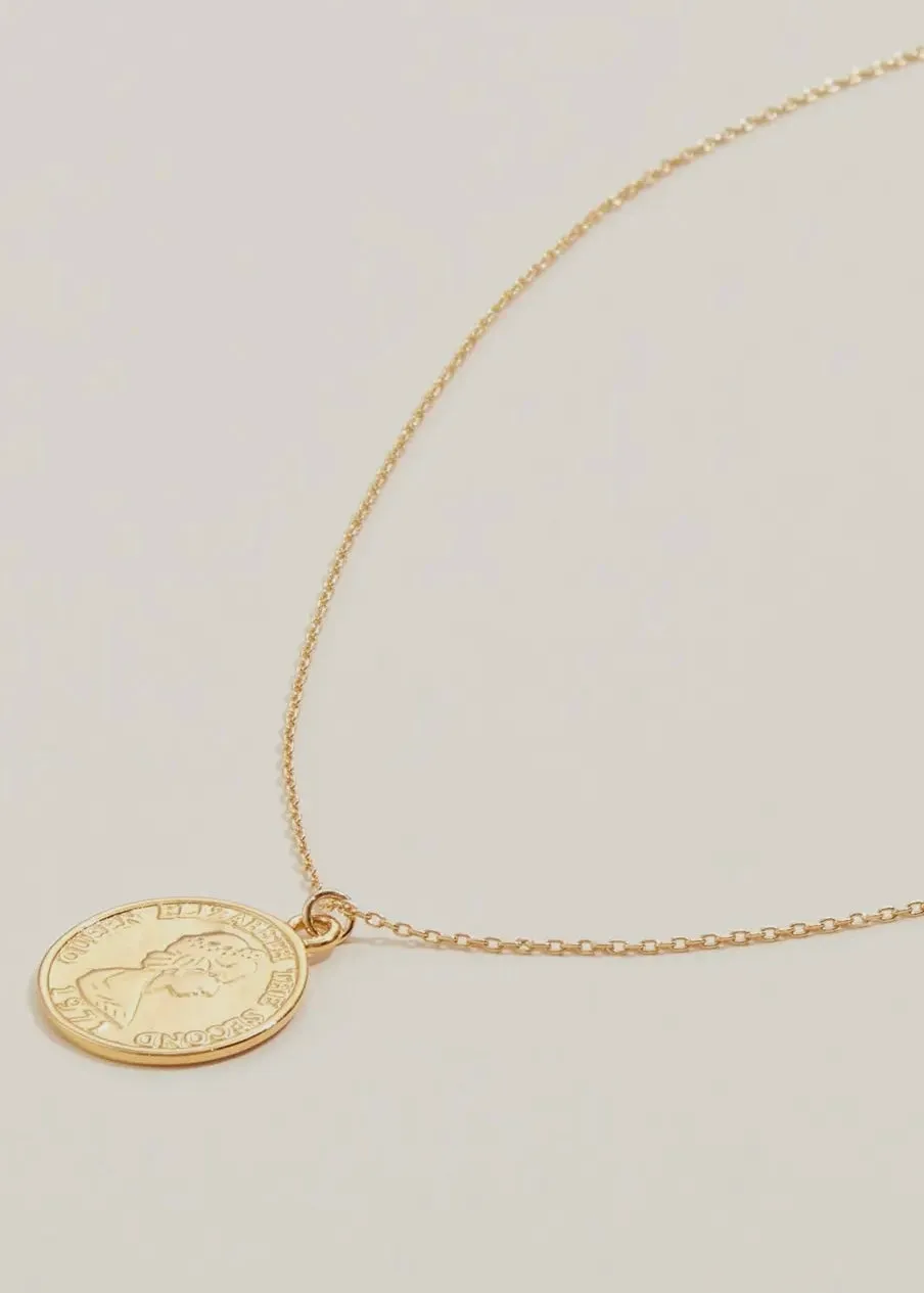 Gold Dipped Double Sided Coin Pendant Necklace