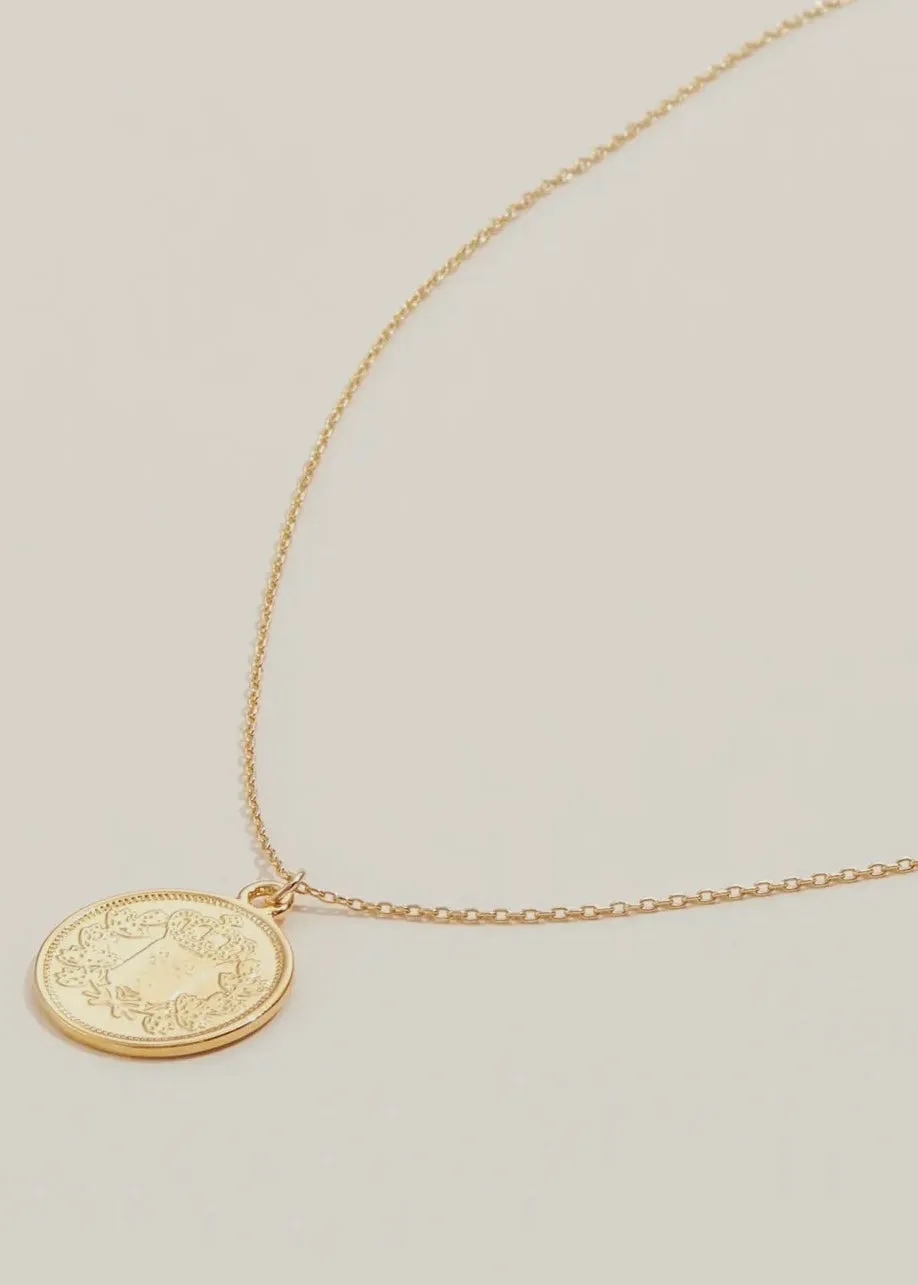 Gold Dipped Double Sided Coin Pendant Necklace