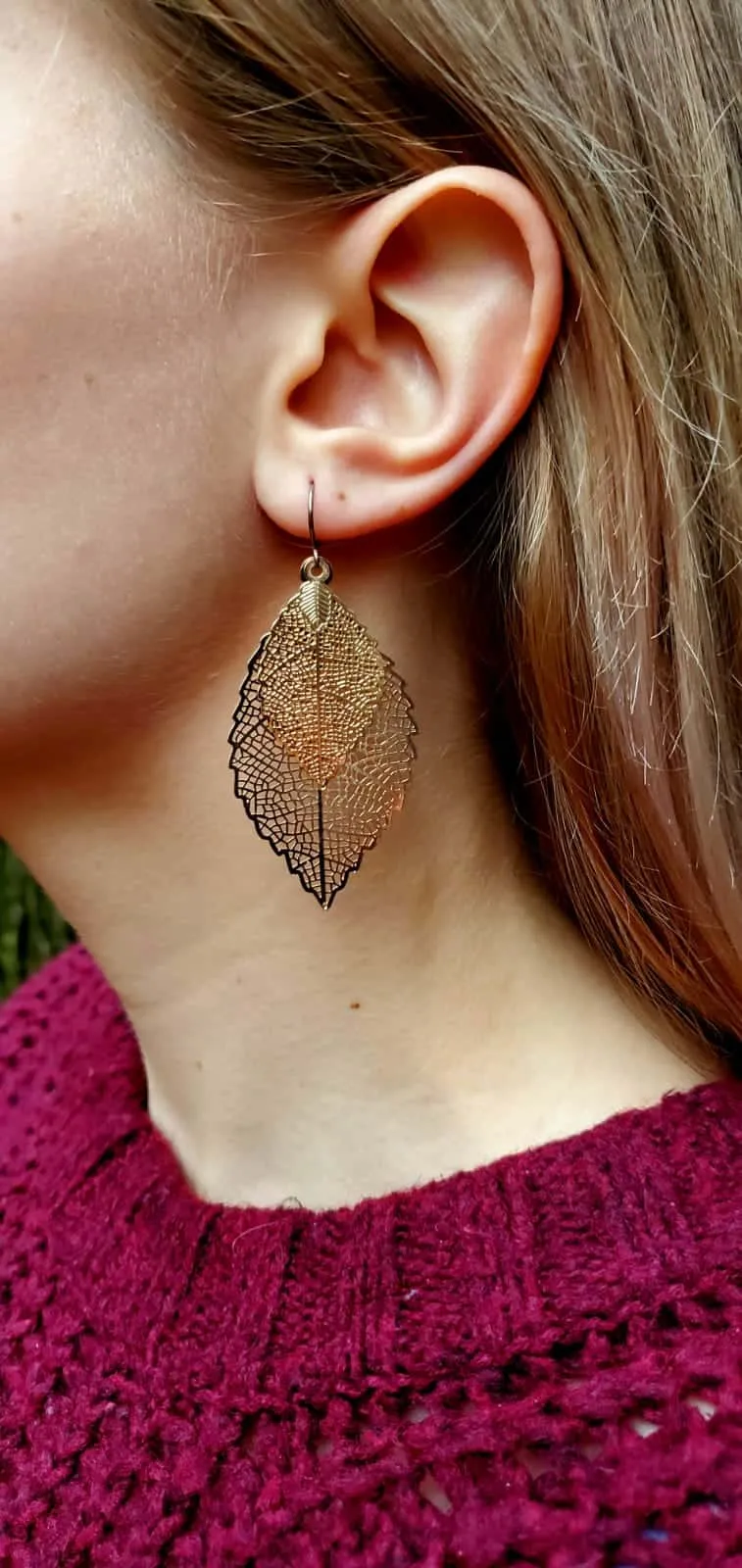 Gold disc leaf earring