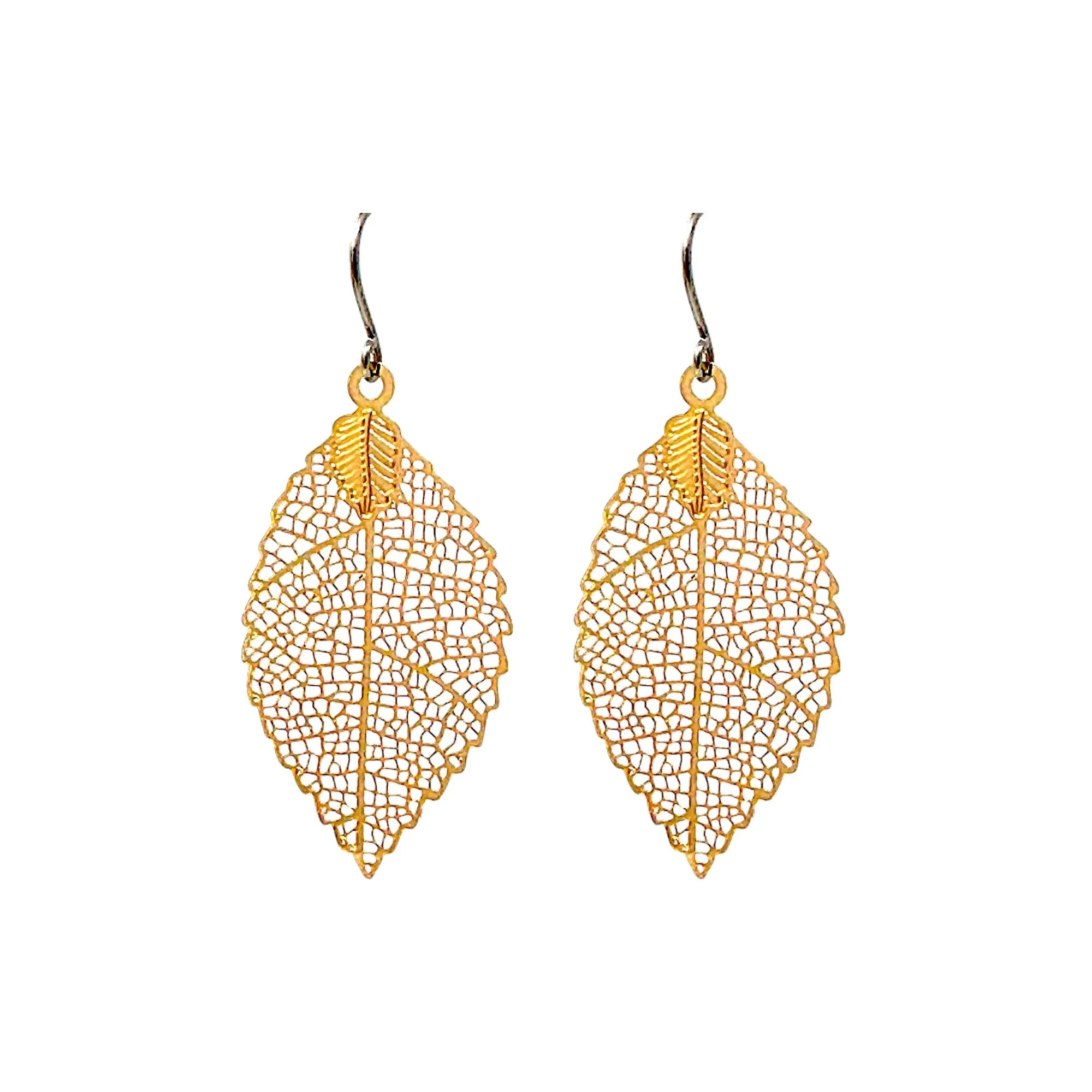 Gold disc leaf earring