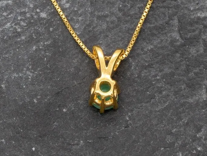 Gold Emerald Pendant - Natural Emerald Necklace, Gold Solitaire Pendant