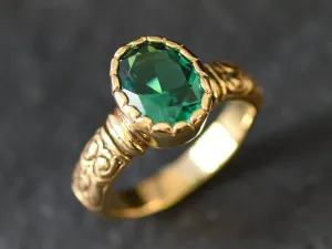 Gold Emerald Ring - Gold Boho Band - Solitaire Emerald Ring