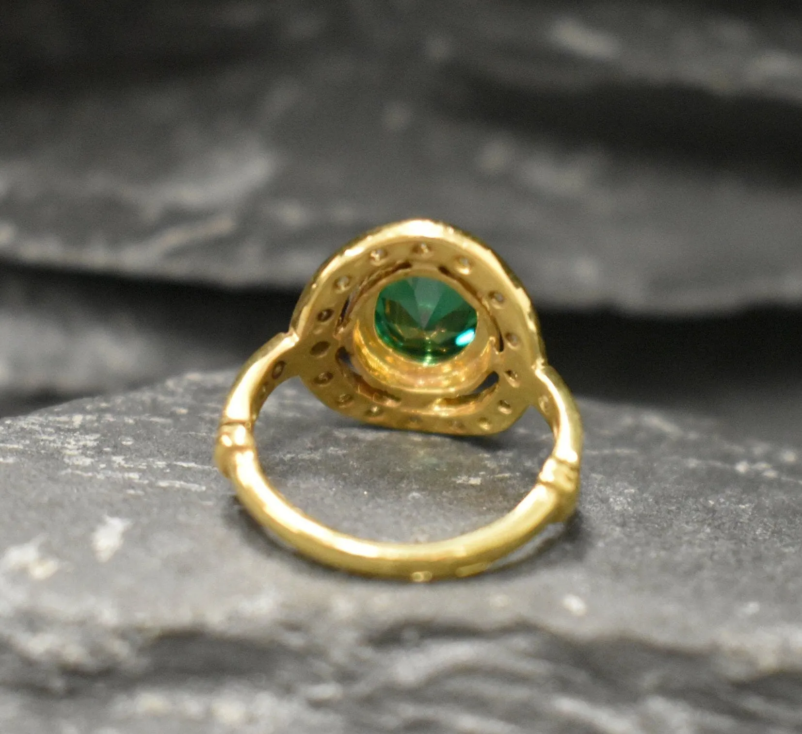 Gold Emerald Ring - Green Cocktail Ring - Vintage Oval Ring