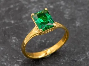 Gold Emerald Ring - Green Square Ring - Vintage Square Ring