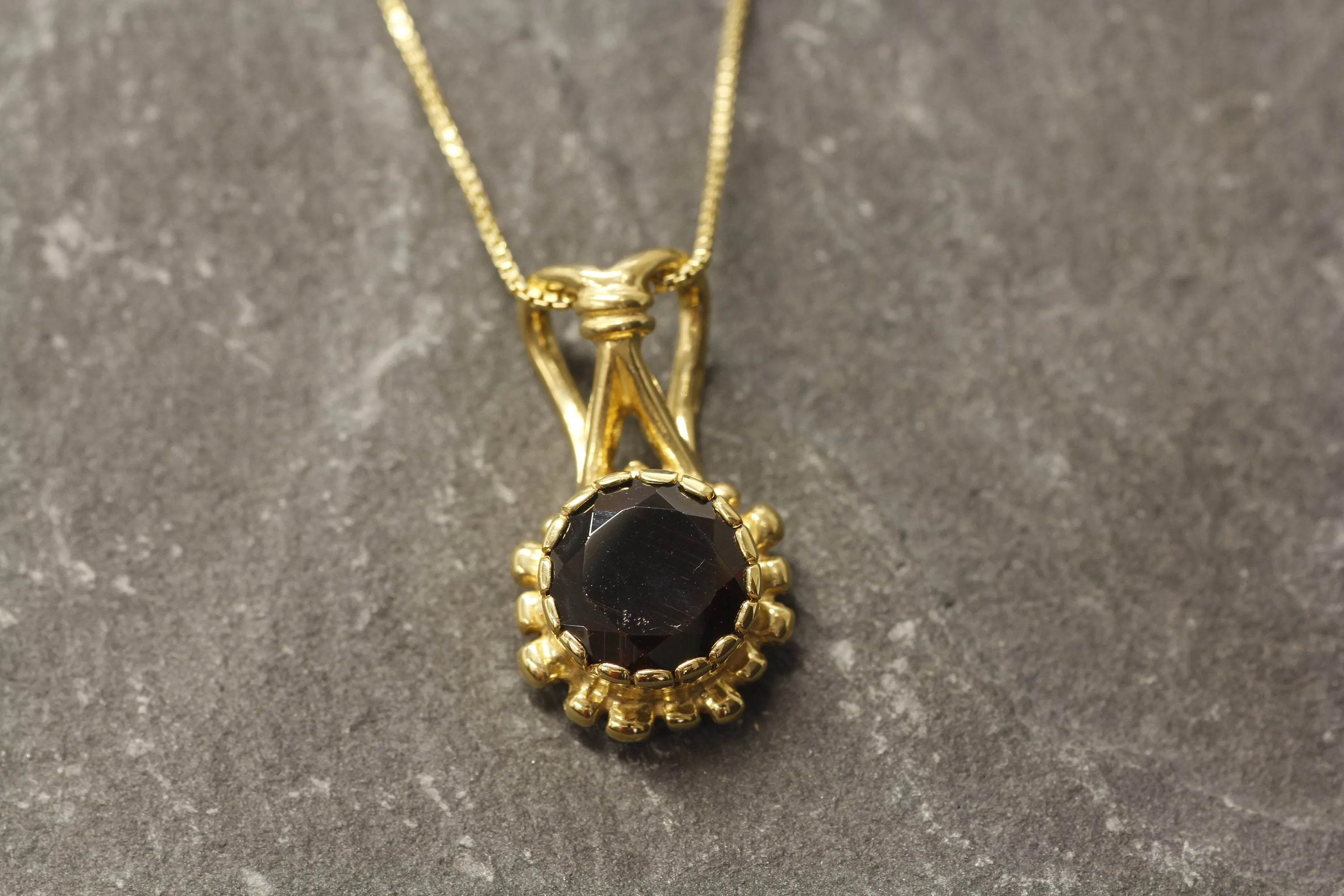 Gold Garnet Pendant - Natural Garnet Necklace, Round Garnet Pendant