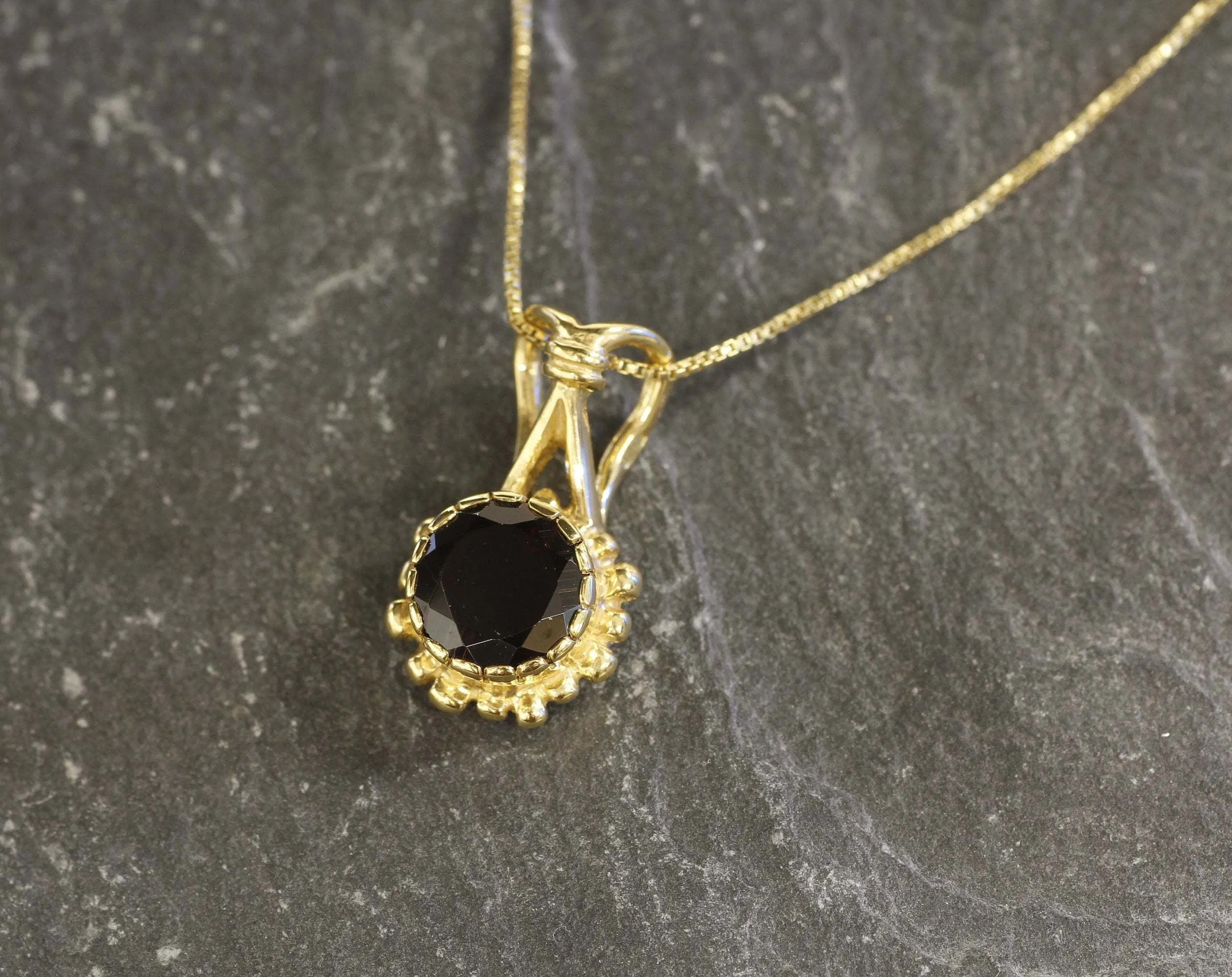 Gold Garnet Pendant - Natural Garnet Necklace, Round Garnet Pendant