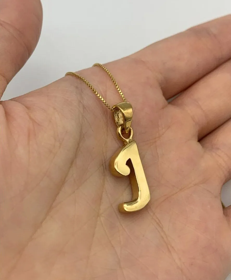 Gold Letter J Pendant - Alphabet Letter Necklace, Big Letter J Pendant