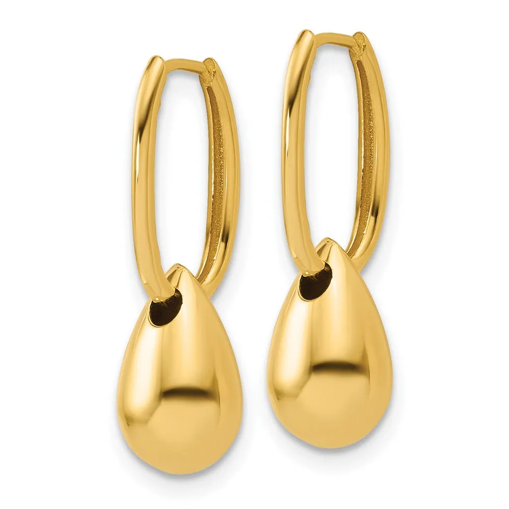 Gold Polished Oval with Bead Hinged Hoop Earrings - Model LE2894