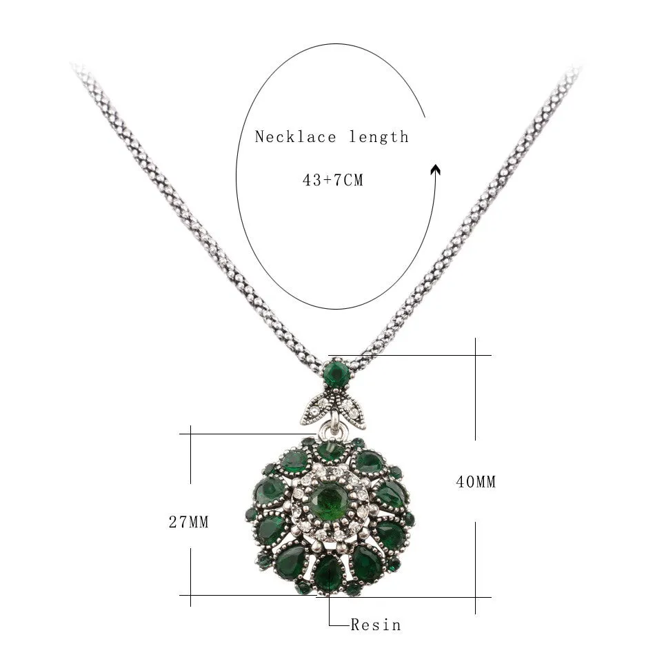 Gorgeous Bohemia Vintage Jewelry Fashion Resin Silver -Plated Women For Pendant Long Necklace Crystal Gifts