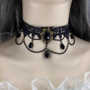 Gothic Retro Black Lace Tassel Collar Choker Necklace