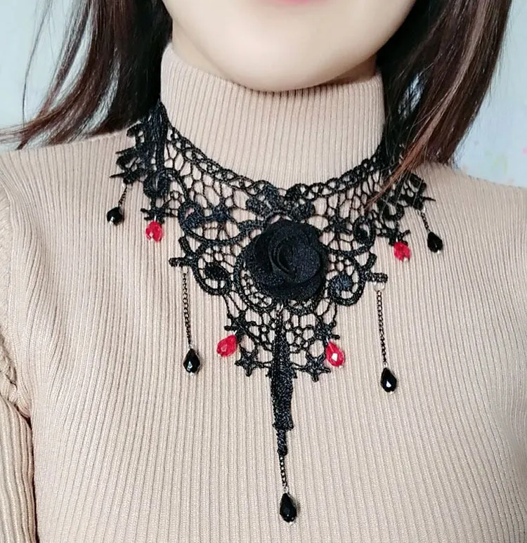 Gothic Vintage Rose Pearl Choker Necklace