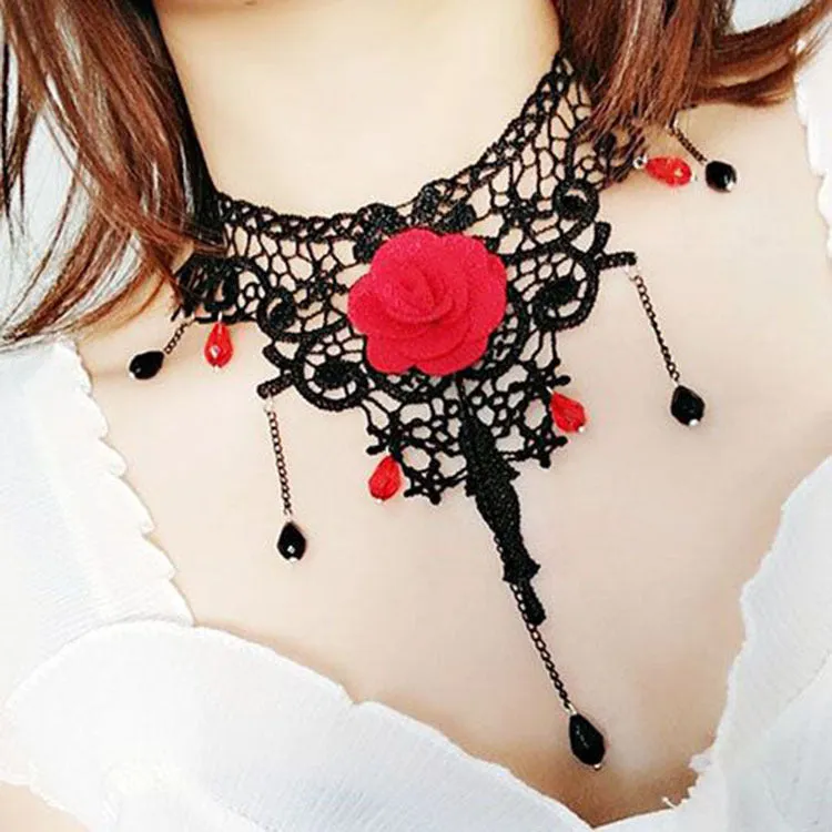 Gothic Vintage Rose Pearl Choker Necklace